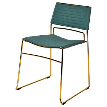Tilly Modern Green Fabric and Gold Dining Chair, Set of 2