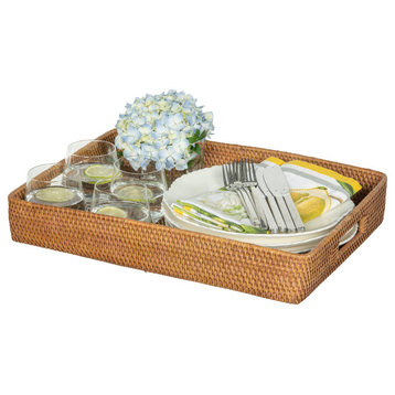 Loma Rattan Serving Tray With Cut-Out Handles, Honey-Brown