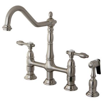 Kingston Brass KS127.TALBS Tudor 1.8 GPM Bridge Kitchen Faucet - - Brushed