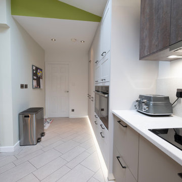 Diagonal flooring helps to draw the eye across the space creating a illusion of