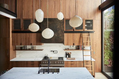 Trendy kitchen photo in San Francisco with an island