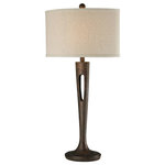 Elk Home - 35" Martcliff Table Lamp, Burnished Bronze - Martcliff Brushed Bronze Table Lamp has a Cream linen hard back shade. The lamp measures 17??__W x 35??__H with shade measurements of 17"W x 11"H. The lamp uses a 150 Watt medium 3 way bulb with an on/off switch on the socket.
