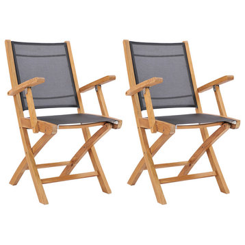 Teak Wood Miami Folding Arm Chair, Black, Set of 2