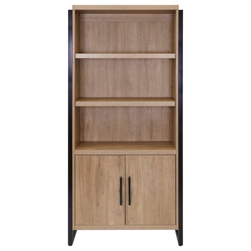Modern Wood  Laminate Bookcase With Doors, Fully Assembled, Light Brown