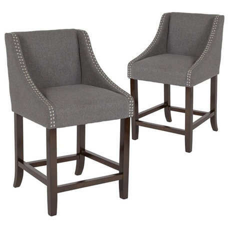 Flash Furniture Carmel 24" Fabric Counter Stool in Dark Gray/Walnut (Set of 2)