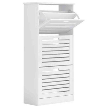 TATEUS Narrow Shoe Storage Cabinet Organizer with 3 Flip Drawers,White