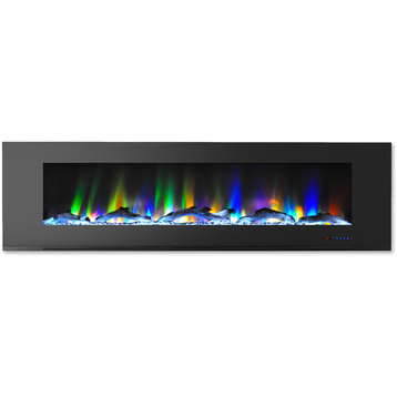 72" Wall-Mount Electric Fireplace, Black