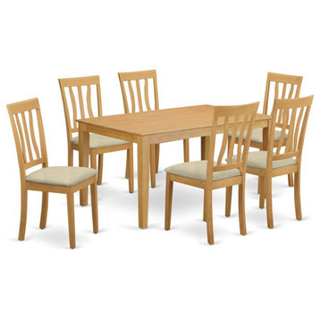 East West Furniture Capri 7-piece Wood Dining Set with Cushion Seat in Oak