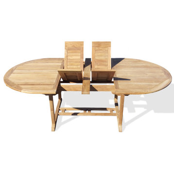 Teak 95x39" Oval Counter Extension Table, 8-Folding Chairs