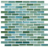Rip Curl Green and Blue Hand Painted Glass Mosaic Subway Tile, 10 Square Feet