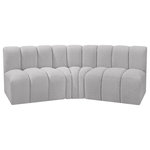 Meridian Furniture - Arc Boucle Fabric Upholstered 3-Pc. U-Shaped Modular Sectional, Grey - Give your living room or den the perfect blend of style and versatility with this Arc boucle fabric curved modular Sectional. Part of the Arc modular furniture collection, this Sectional comes upholstered in rich grey boucle fabric and features deep channel tufting that adds a touch of luxury while enhancing comfort and support. A seamless combination of form and function, this chair can be used with other Arc pieces to create a myriad of configurations in your well-curated room.
