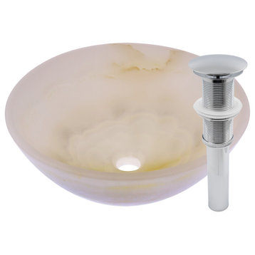 White Onyx Vessel Sink and Drain, Chrome