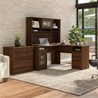 Cabot 60W L Desk with Hutch and Lateral File Cabinet in White ...