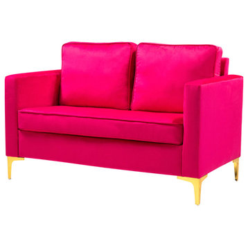 Modern Upholstered Sofa With Loose Back, Fushia