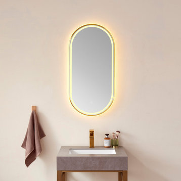 Horizontal Oval LED Lighted Accent Bathroom/Vanity Wall Mirror, Gold