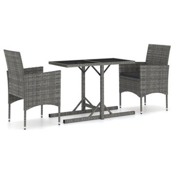 vidaXL Patio Dining Set 3 Piece Dining Table and Chairs Conversation Set Gray