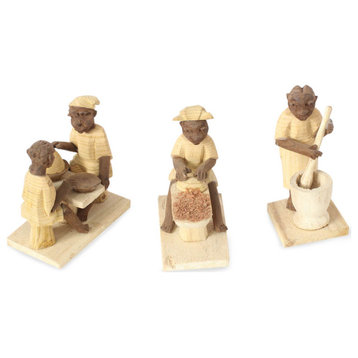 NOVICA Old African Kitchen And Wood Statuettes  (Set Of 3)