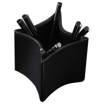 Folded Leather Pencil Cup, Black