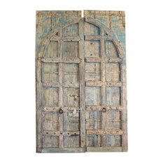 Mogul Interior - Consigned Antique Indian Vintage Door Distressed Blue Teak Doors Interior Design - Wall Accents