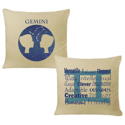 Modern Decorative Pillows Gemini Zodiac Throw Pillow Covers, Natural, Set of 2, 16"x16"