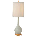 Port 68 - Daniel White Lamp - Daniel is the classic accent lamp. Made of white porcelain, accented with a gold leaf wood base. Aged brass metal cylinder finial.