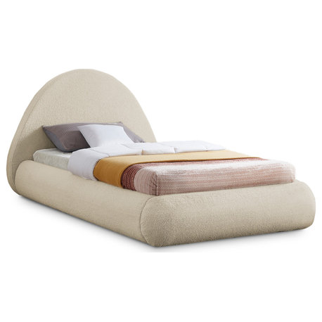 Rudy Beige Teddy Fabric Twin Bed