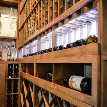 Southern California Transitional Wine Cellar Wooden Wine Racks and Bins