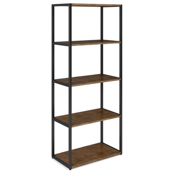 Ralston Solid Acacia Wood Bookcase, Rustic Natural Aged Brown