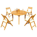 Teak Deals - 5-Piece Outdoor Teak Dining Set: 52" Round Table, 4 Surf Folding Arm Chairs - Set includes: 52" Round Dining Table and 4 Folding Arm Chairs.