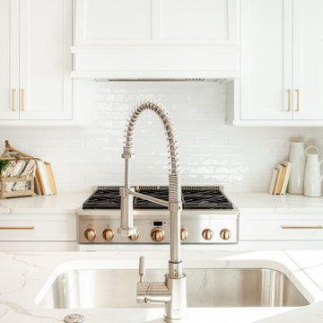 All White Transitional Kitchen with Herringbone Wood Floor
