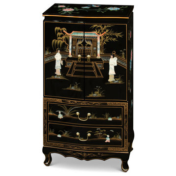 Black Lacquer Mother of Pearl Chinese Jewelry Armoire