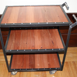 Industrial bar cart w/reclaimed redwood wall board - Bar Carts