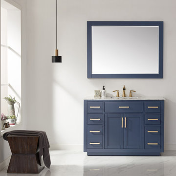 Ivy 48" Single Bathroom Vanity Set in Royal Blue and Carrara White Marble Counte