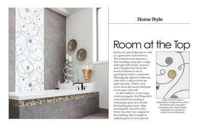 Modelo de cuarto de baño principal minimalista grande con baldosas y/o azulejos blancos, baldosas y/o azulejos en mosaico y suelo con mosaicos de baldosas