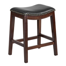 Saddle Seat Leather Bar Stools Counter Houzz Flash Furniture 26 H Backless Cuccino Wood Counter Height Stool With Black Leather Seat