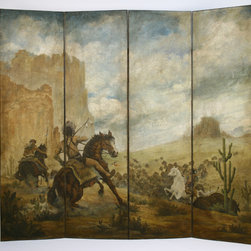 RL Goins Plains Indian Hunting Buffalo Screen - Screens And Room Dividers