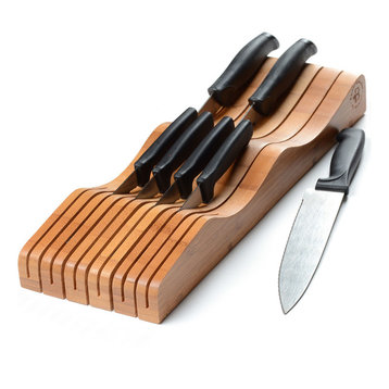 In-Drawer Bamboo Knife Block, Knife Storage Drawer Organizer