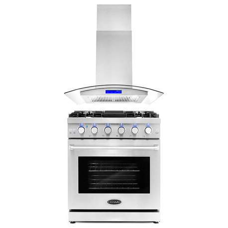 2-Piece Kitchen, 30" Gas Range and 30" Island Range Hood