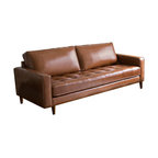 Hammond Mid-Century Leather Stationary Sofa, Camel Brown