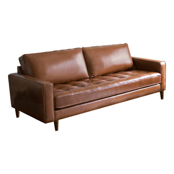 Hammond Mid-Century Leather Stationary Sofa, Camel