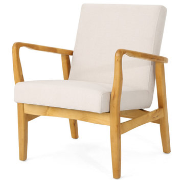 GDF Studio Isaac Mid Century Modern Fabric Club Chair, Ivory/Walnut