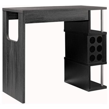 Benzara BM204136 Transitional Style Wooden Bar Table with 3 Tier Shelves, Gray