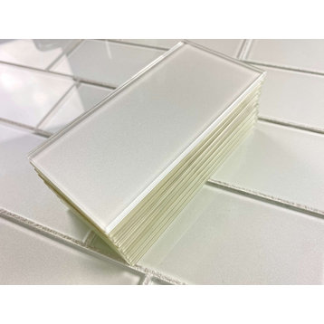 White Glass Subway 3x6 Straight Edge Backsplash & Wall Tile-Adhesive Included