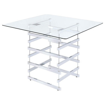 Benzara BM201925 Mirror Top Counter Height Table With Metal  Base,Chrome & Clear