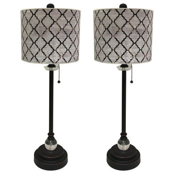 28" Crystal Lamp With Moroccan Tile Textured Shade, Oil Rubbed Bronze, Set of 2