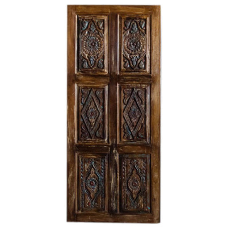 Consigned Vintage Sliding Barn Door Floral Carved Barndoor Pantry Door 84x36