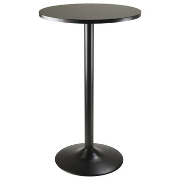 Winsome Wood Pub Table Round Black Mdf Top With Black Leg And Base
