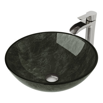 VIGO Gray Onyx Glass Vessel Bathroom Sink and Niko Faucet Set