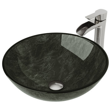 VIGO Gray Onyx Glass Vessel Bathroom Sink and Niko Faucet Set