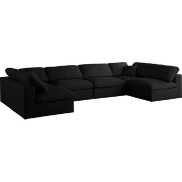 Plush Velvet / Down Standard Comfort 6-Piece U-Shaped Modular Sectional, Black